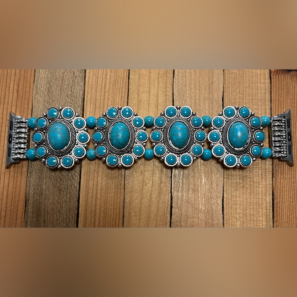 Turquoise and silver beaded Apple Watch band